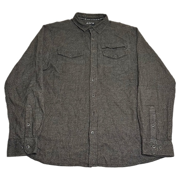 Kavu Men’s Brown Twill Long Sleeve Flannel Shirt Utility Pocket Size XL - Picture 1 of 9